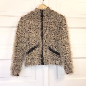 Vintage 90s Fuzzy Sweater Coat Zip Up Small Medium